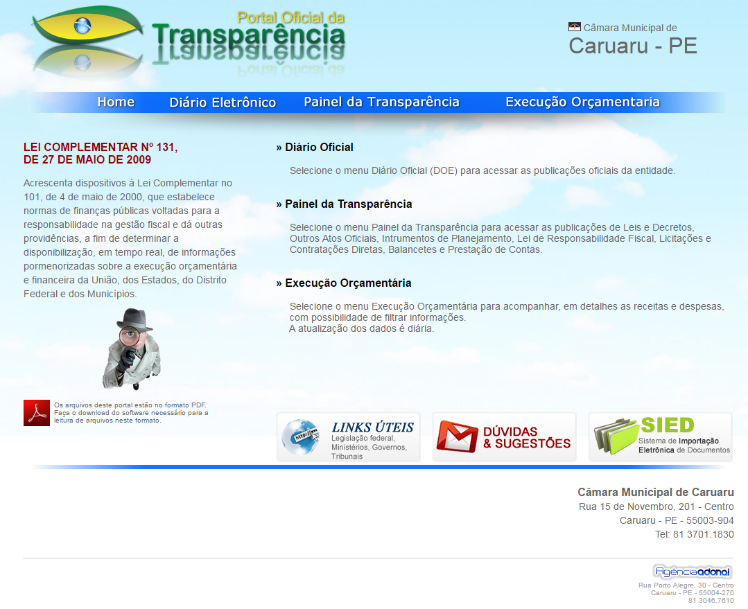 Câmara disponibiliza acesso à informação no seu Portal da Transparência